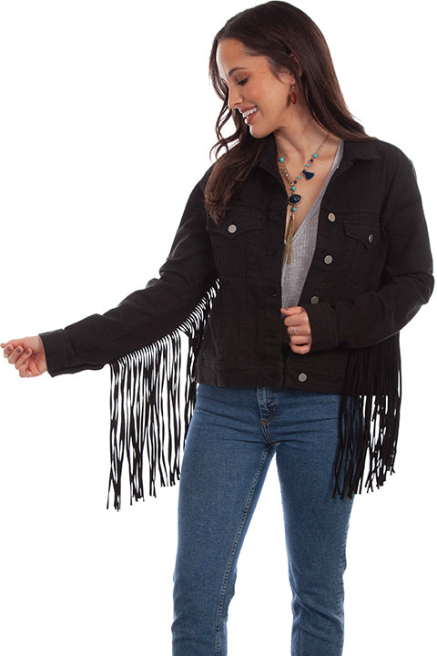 Black Denim Fringe Jacket HC711