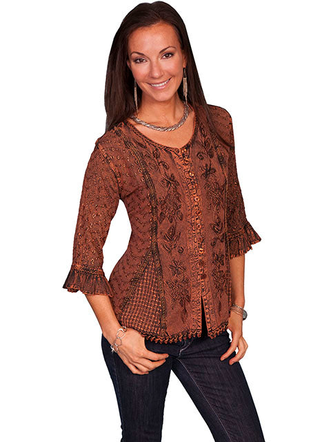 3/4 Sleeve Rayon Blouse Copper HC67