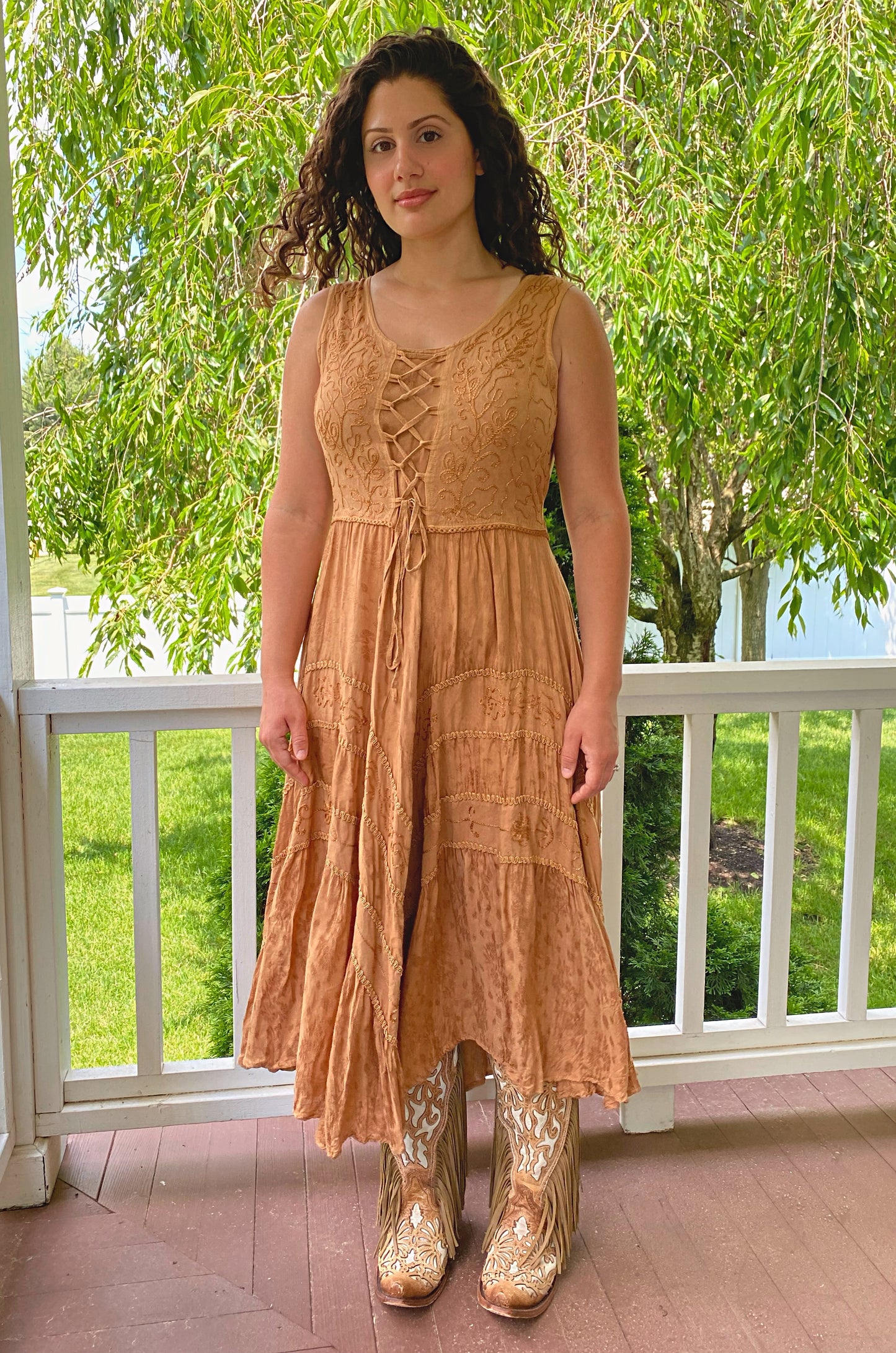 Lace Up Western Dress Beige HC118