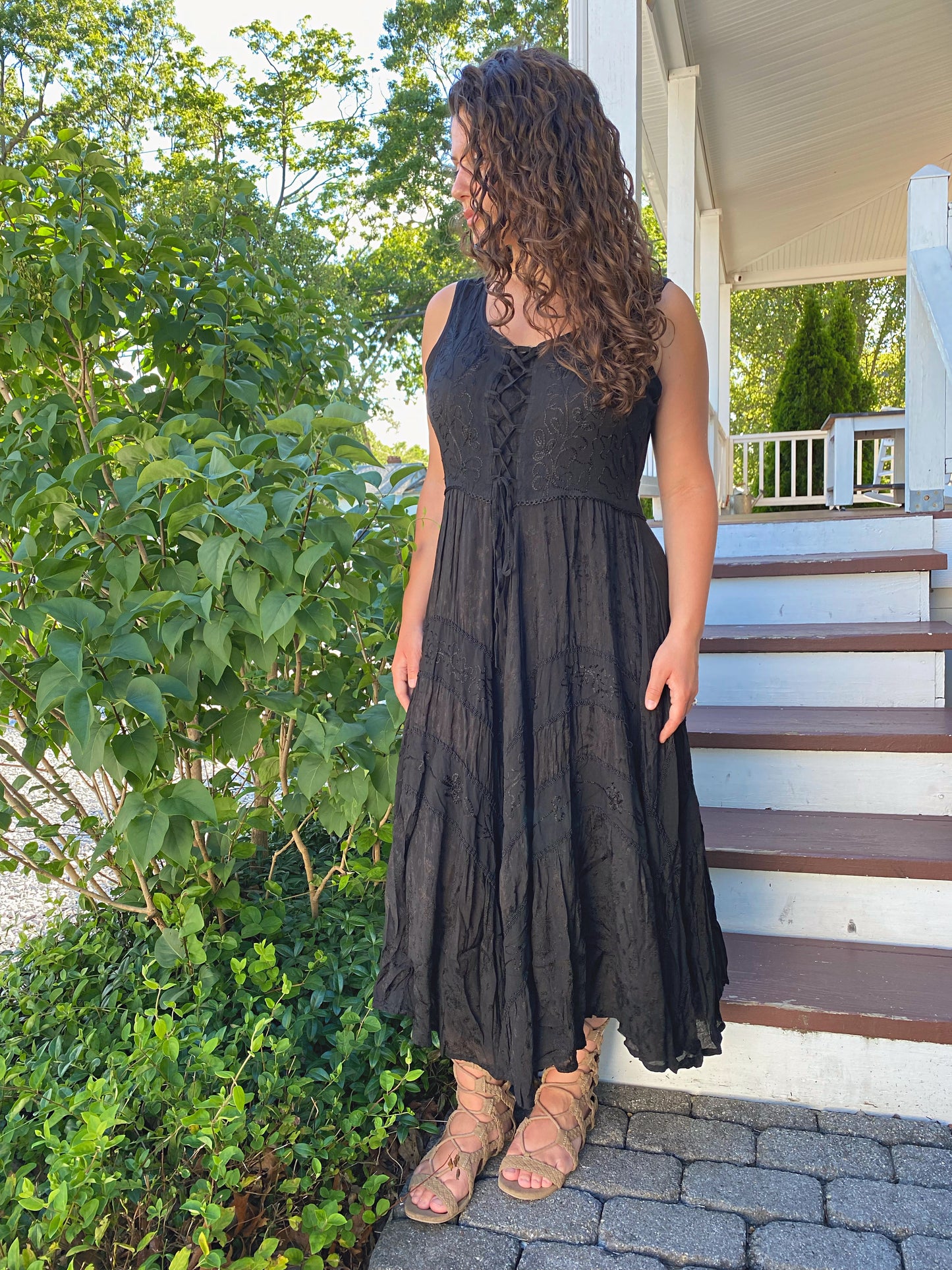 Lace Up Western Dress Black HC118