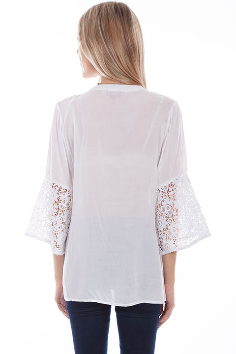 Embroidered Crochet Sleeve Blouse HC728