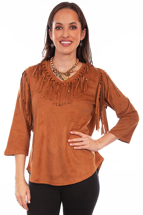 Suede Fringe Top Brown HC773