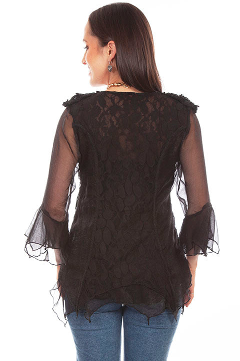 Jagged Ruffle Blouse Black HC752