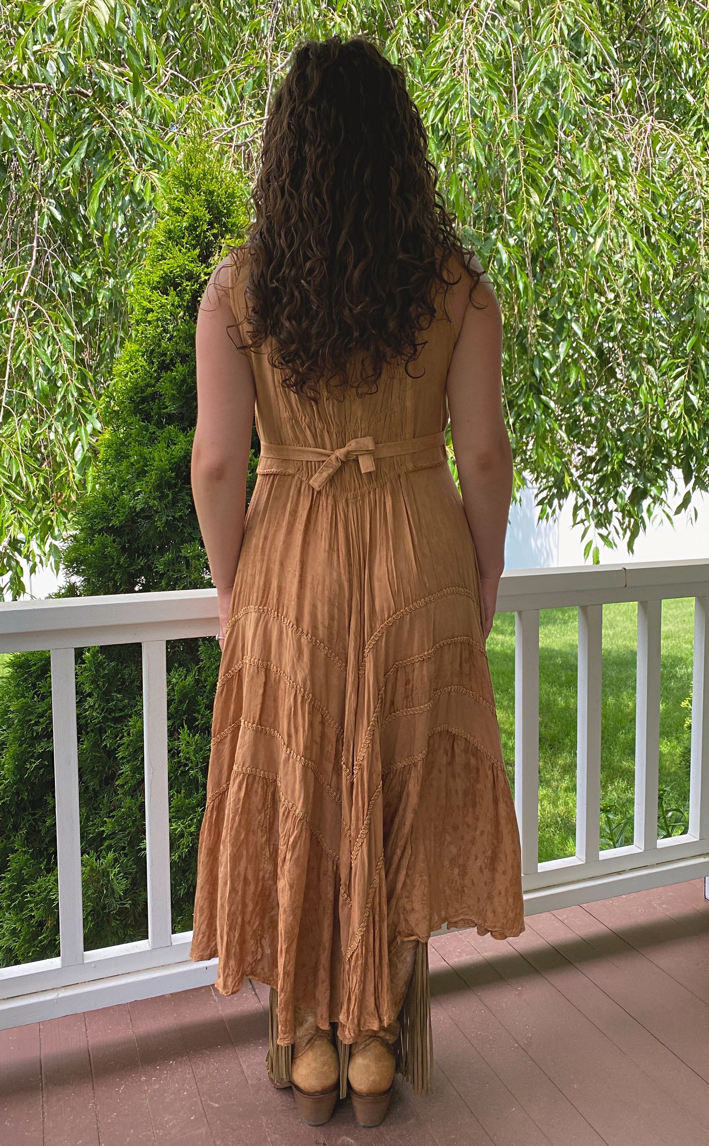 Lace Up Western Dress Beige HC118