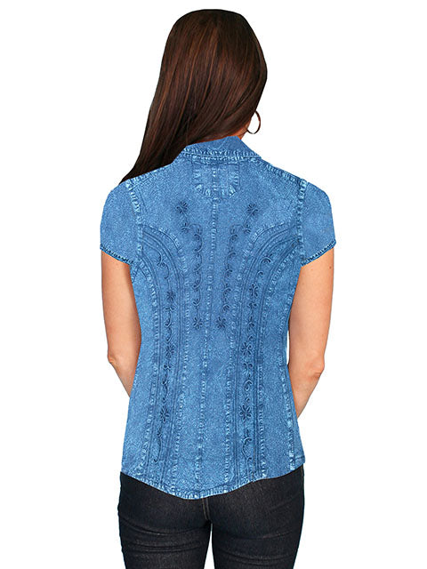 Cap Sleeve Button Down Blue PSL-066