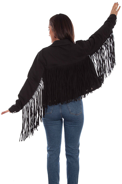 Black Denim Fringe Jacket HC711