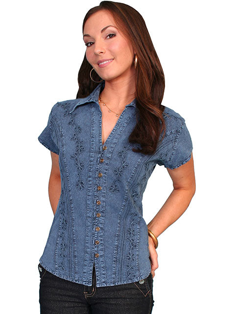 Cap Sleeve Button Down Blue PSL-066