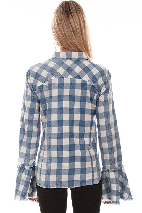 Blue Plaid Bell Sleeve Button Down HC753